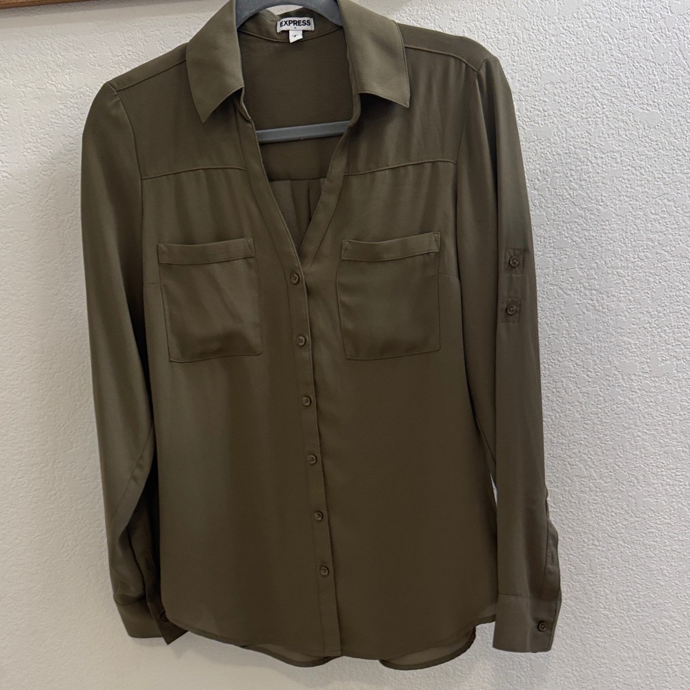 Express Khaki Green Long Sleeve Shirt